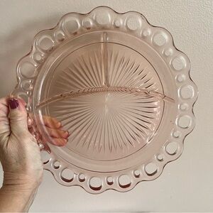 Vintage Anchor Hocking”Open Lace”Pink Depression Glass Divided Plattern No Flaws